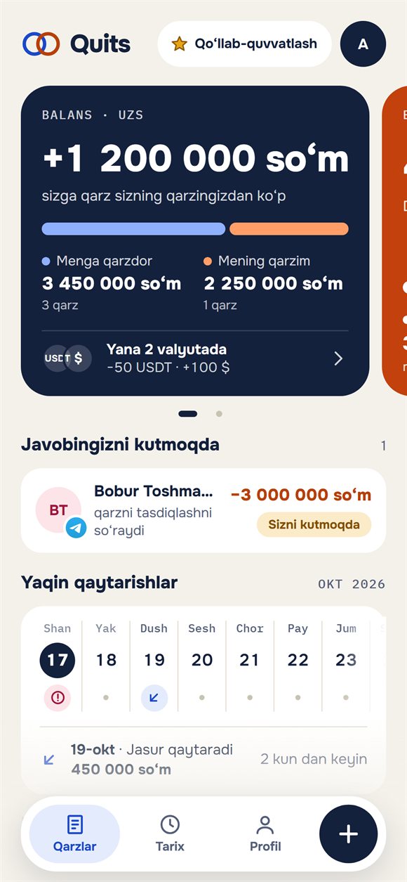 Bosh ekran: balans, kim kimga qarzdor va yaqin qaytarishlar