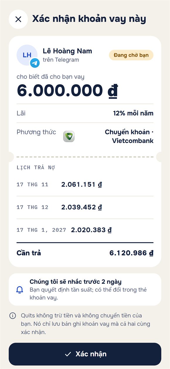 Yêu cầu xác nhận khoản vay kèm lịch trả